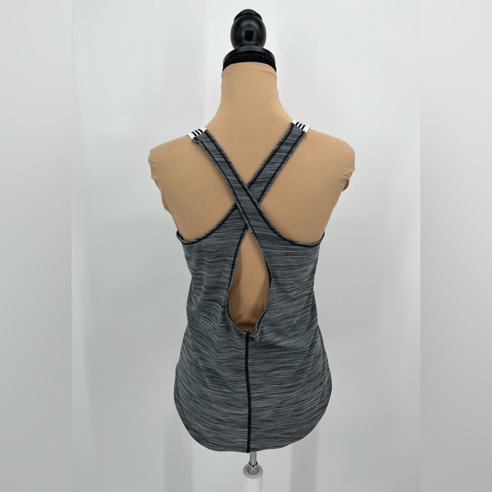 Adidas gray marbled elastic straps criss cross back workout gym tank top sz S - Picture 5 of 10